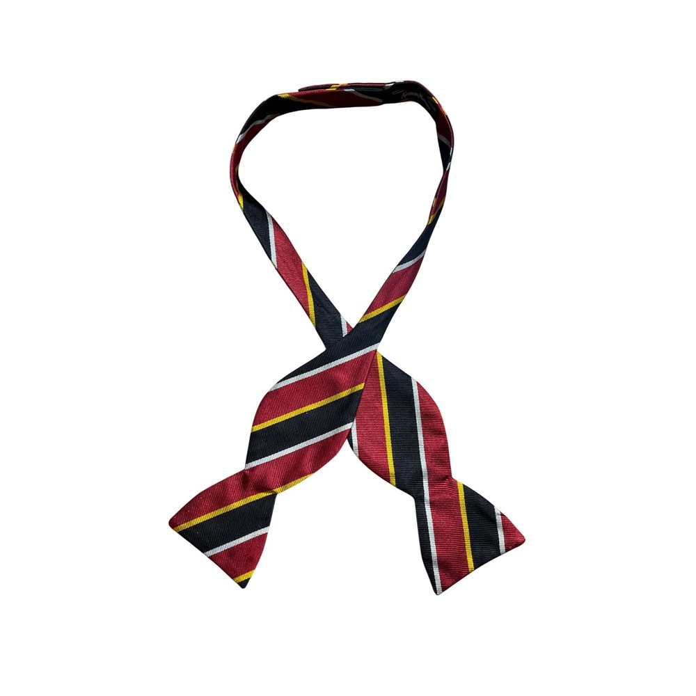 Neiman Marcus Mens Burgundy Navy Yellow Repp Stripe Self-Tie Bow Tie Adjustable
